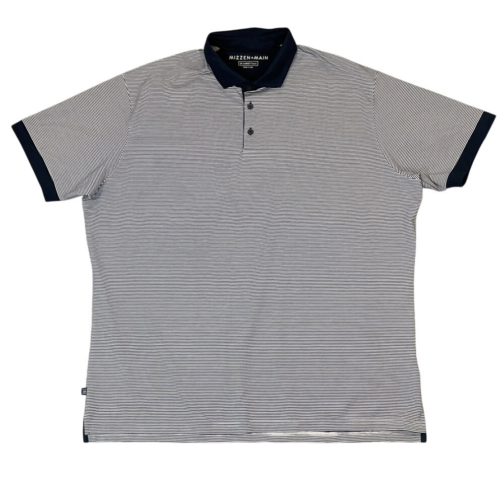Mizzen Main Polo Shirt Men XXL Blue Classic Striped Moisture Wicking Performance